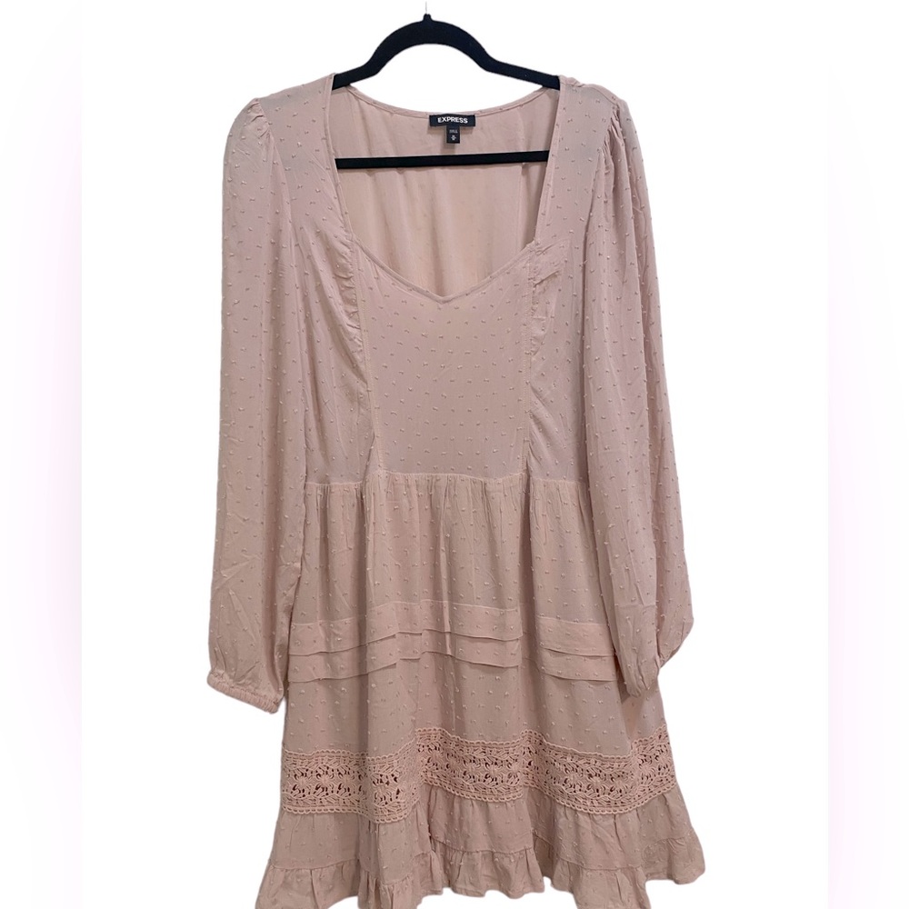 Express Light Pink, Flowy Lace Dress - Medium